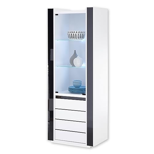 Stella Trading Vitrine in Weiß, Schwarz - Moderner Vitrinenschrank mit LED-Beleuchtung und viel Stauraum - 73 x 185 x 45 cm (B/H/T) von Stella Trading