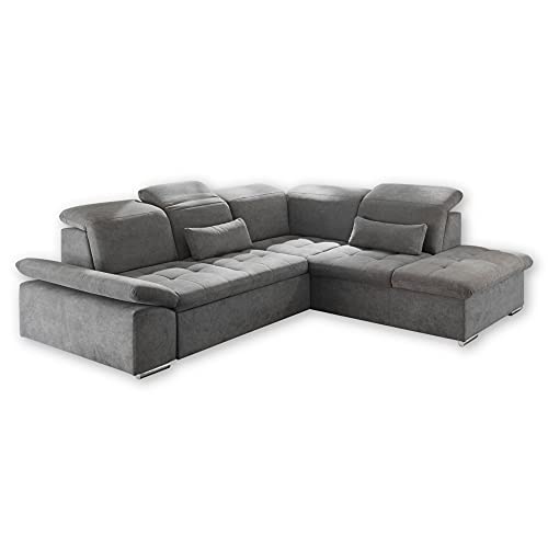 Stella Trading WAYNE Ecksofa mit Schlaffunktion, Stoffbezug Dunkelgrau - Ausziehbare Eckcouch mit Bettkasten & verstellbaren Arm- und Kopfteilen - 276 x 81(104) x 240 cm (B/H/T) von Stella Trading