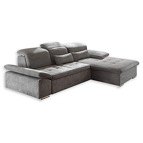 Stella Trading WAYNE Ecksofa mit Schlaffunktion, Stoffbezug Dunkelgrau - Ausziehbare Eckcouch mit verstellbaren Armlehnen und Kopfteilen - 276 x 81(104) x 188 cm (B/H/T) von Stella Trading