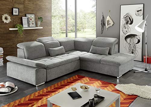 Stella Trading WAYNE Ecksofa mit Schlaffunktion, Stoffbezug Schlamm - Ausziehbare Eckcouch mit Bettkasten & verstellbaren Arm- und Kopfteilen - 276 x 81(104) x 240 cm (B/H/T) von Stella Trading