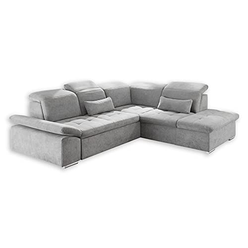 Stella Trading WAYNE Ecksofa mit Schlaffunktion, Stoffbezug Silber - Ausziehbare Eckcouch mit Bettkasten & verstellbaren Arm- und Kopfteilen - 276 x 81(104) x 240 cm (B/H/T) von Stella Trading