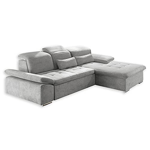 Stella Trading WAYNE Ecksofa mit Schlaffunktion, Stoffbezug Silber - Ausziehbare Eckcouch mit verstellbaren Armlehnen und Kopfteilen - 276 x 81(104) x 188 cm (B/H/T) von Stella Trading