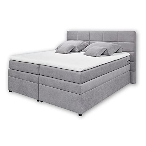 Stella Trading TACOMA 2 Boxspringbett 180 x 200 cm mit Bettkasten, hellgrau - Bequemes Doppelbett mit 7-Zonen-Federkern Matratze & Komfortschaum Topper - 204 x 124 x 212 cm (B/H/T) von Stella Trading