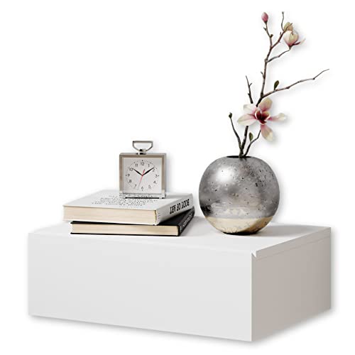 TAJO Nachttisch hängend, Weiß - Schwebender Nachtschrank mit Schublade und viel Stauraum - 42 x 14 x 30 cm (B/H/T) von Stella Trading