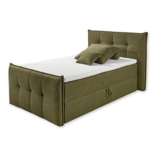 Stella Trading THOMPSON 6 Polsterbett 120x200 mit Bettkasten, Olive - Bequemes Bett mit dekorativer Steppung & Kaltschaum Topper - 140 x 114 x 226 cm (B/H/T) von Stella Trading