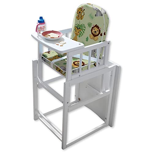 TIMBA Kombi-Hochstuhl Baby mit Tisch aus Holz, Weiß - Mitwachsender Kinderhochstuhl für eine gesunde Sitzposition - 46 x 91 x 46 cm (B/H/T) von Stella Trading