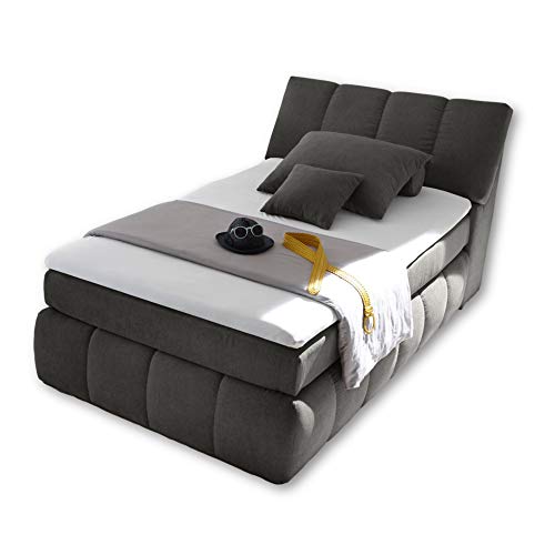 Stella Trading TOLEDO 2 Boxspringbett 120x200 mit Bettkasten, Anthrazit - Bequemes Bett mit 7-Zonen-Federkern Matratze H2-H3 & Komfortschaum Topper - 121 x 110 x 235 cm (B/H/T) von Stella Trading