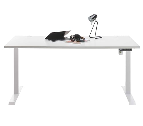TOM 4 Schreibtisch höhenverstellbar elektrisch in Weiß - Verstellbarer Bürotisch mit digitaler Höhenanzeige & Memory Funktion - 160 x 72-120 x 77 cm (B/H/T) von Stella Trading