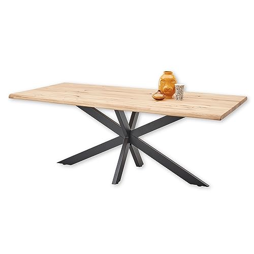 TOM Esstisch Baumkante Massivholz Eiche - Hochwertiger Baumkantentisch mit außergewöhnlichem Metallgestell für Ihr Esszimmer - 200 x 76 x 100 cm (B/H/T) von Stella Trading