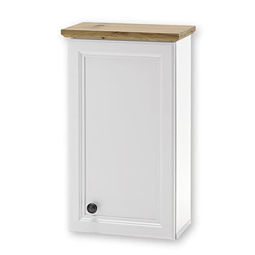 TOSKANA Badezimmer Hängeschrank in Artisan Eiche Optik, Weiß - Landhausstil Badezimmerschank mit viel Stauraum - 41 x 70 x 24 cm (B/H/T) von Stella Trading