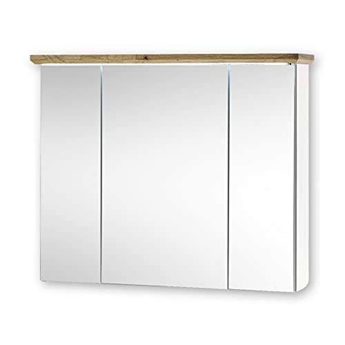 TOSKANA Spiegelschrank Bad mit LED-Beleuchtung in Artisan Eiche Optik, Weiß - Landhausstil Badezimmerspiegel Schrank mit viel Stauraum - 84 x 70 x 24 cm (B/H/T) von Stella Trading