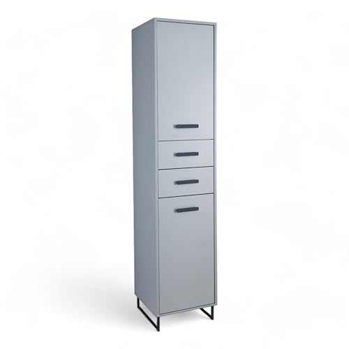 TUNIS Badezimmer Hochschrank in Grau / Eiche Sonoma Optik - Badezimmerschrank Bad Schrank mit viel Stauraum - 41 x 185 x 38 cm (B/H/T) von Stella Trading