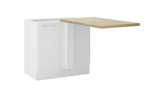 Turin Eckschrank Küche mit Arbeitsplatte in Weiß, Artisan Eiche Optik - Geräumiger Eck-Unterschrank mit viel Stauraum - 105 x 90 x 60 cm (B/H/T) von Stella Trading