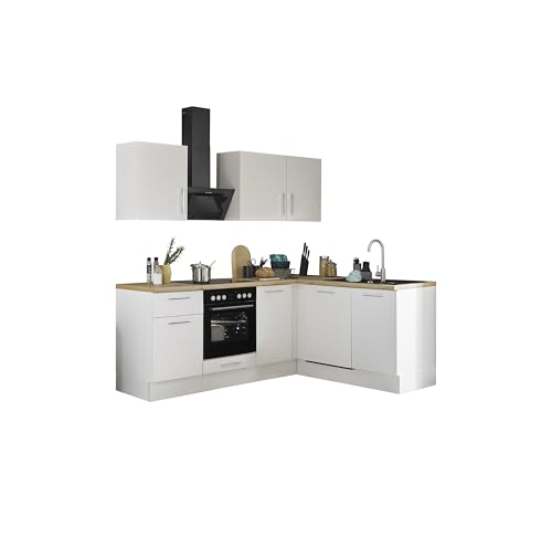 Turin Moderne Eckküche mit Elektrogeräten in Weiß, Artisan Eiche Optik - Geräumige Küchenzeile in L-Form mit viel Stauraum - 220 x 211 x 60 cm (B/H/T) von Stella Trading