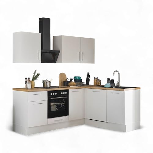 Turin Moderne Eckküche mit Elektrogeräten in Weiß, Artisan Eiche Optik - Geräumige Küchenzeile in L-Form mit viel Stauraum - 220 x 211 x 60 cm (B/H/T) von Stella Trading