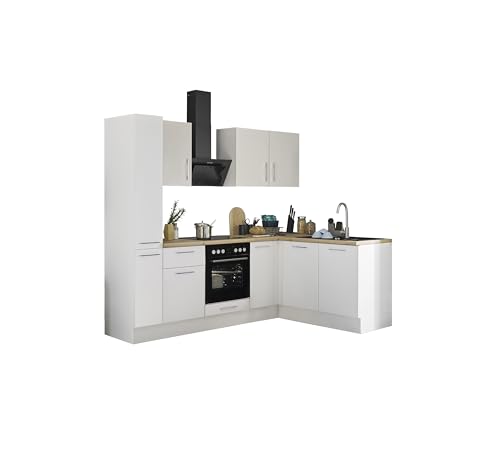 Turin L Eckküche 240 x 211 x 60 cm, weiß - Premium Küchengeräte - Moderne, geräumige Küche in Artisan-Eiche Optik mit viel Stauraum von Stella Trading