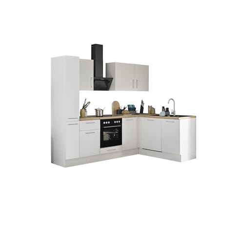 Turin Moderne Eckküche mit Elektrogeräten in Weiß, Artisan Eiche Optik - Geräumige Küchenzeile in L-Form mit viel Stauraum - 250 x 211 x 60 cm (B/H/T) von Stella Trading