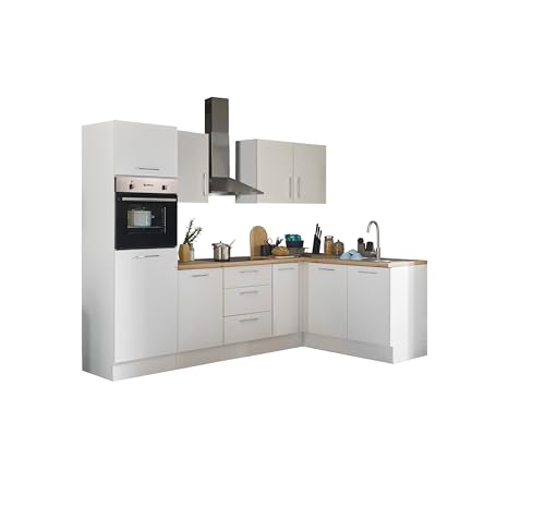 Turin Moderne Eckküche mit Elektrogeräten in Weiß, Artisan Eiche Optik - Geräumige Küchenzeile in L-Form mit viel Stauraum - 270 x 211 x 60 cm (B/H/T) von Stella Trading
