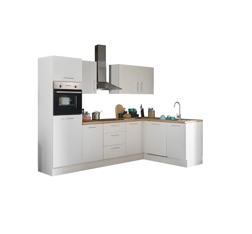 Turin Moderne Eckküche mit Elektrogeräten in Weiß, Artisan Eiche Optik - Geräumige Küchenzeile in L-Form mit viel Stauraum - 280 x 211 x 60 cm (B/H/T) von Stella Trading