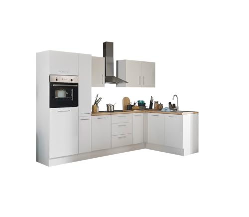 Turin Moderne Eckküche mit Elektrogeräten in Weiß, Artisan Eiche Optik - Geräumige Küchenzeile in L-Form mit viel Stauraum - 300 x 211 x 60 cm (B/H/T) von Stella Trading