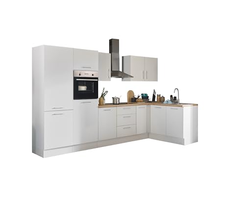 Turin Moderne Eckküche mit Elektrogeräten in Weiß, Artisan Eiche Optik - Geräumige Küchenzeile in L-Form mit viel Stauraum - 330 x 211 x 60 cm (B/H/T) von Stella Trading