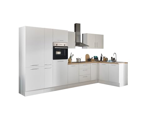 Turin Moderne Eckküche mit Elektrogeräten in Weiß, Artisan Eiche Optik - Geräumige Küchenzeile in L-Form mit viel Stauraum - 360 x 211 x 60 cm (B/H/T) von Stella Trading