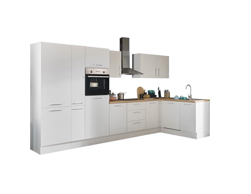 Turin Moderne Eckküche mit Elektrogeräten in Weiß, Artisan Eiche Optik - Geräumige Küchenzeile in L-Form mit viel Stauraum - 370 x 211 x 60 cm (B/H/T) von Stella Trading