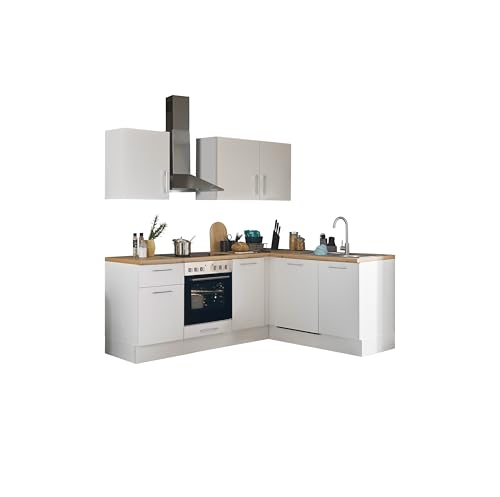 Turin Moderne Eckküche ohne Elektrogeräte in Weiß, Artisan Eiche Optik - Geräumige Küchenzeile in L-Form mit viel Stauraum - 220 x 211 x 60 cm (B/H/T) von Stella Trading