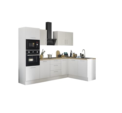 Turin Moderne Eckküche ohne Elektrogeräte in Weiß, Artisan Eiche Optik - Geräumige Küchenzeile in L-Form mit viel Stauraum - 270 x 211 x 60 cm (B/H/T) von Stella Trading