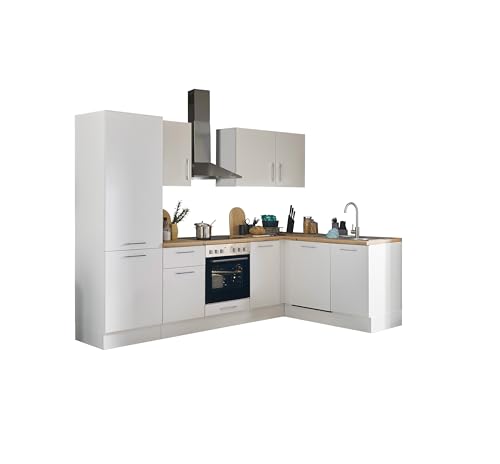 Turin Moderne Eckküche ohne Elektrogeräte in Weiß, Artisan Eiche Optik - Geräumige Küchenzeile in L-Form mit viel Stauraum - 280 x 211 x 60 cm (B/H/T) von Stella Trading