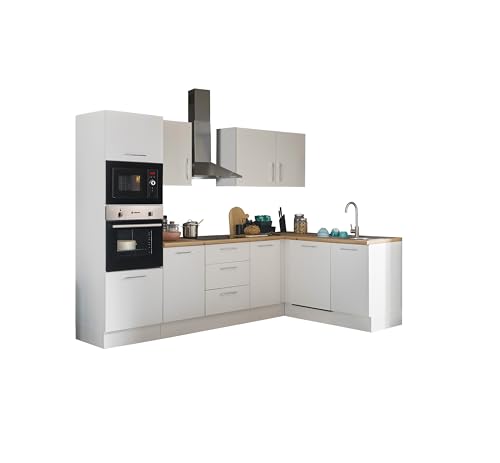 Turin Moderne Eckküche ohne Elektrogeräte in Weiß, Artisan Eiche Optik - Geräumige Küchenzeile in L-Form mit viel Stauraum - 280 x 211 x 60 cm (B/H/T) von Stella Trading