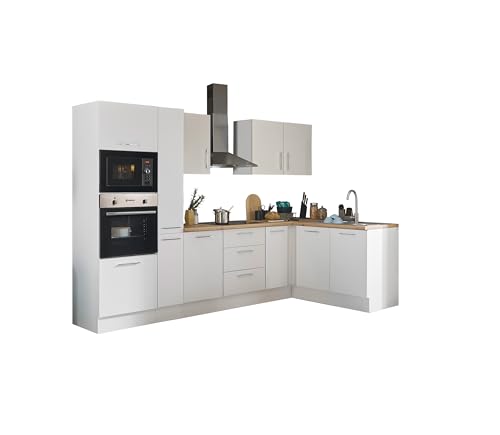 Turin Moderne Eckküche ohne Elektrogeräte in Weiß, Artisan Eiche Optik - Geräumige Küchenzeile in L-Form mit viel Stauraum - 300 x 211 x 60 cm (B/H/T) von Stella Trading