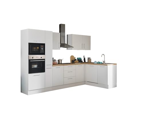 Turin Moderne Eckküche ohne Elektrogeräte in Weiß, Artisan Eiche Optik - Geräumige Küchenzeile in L-Form mit viel Stauraum - 310 x 211 x 60 cm (B/H/T) von Stella Trading