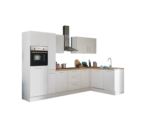 Turin Moderne Eckküche ohne Elektrogeräte in Weiß, Artisan Eiche Optik - Geräumige Küchenzeile in L-Form mit viel Stauraum - 310 x 211 x 60 cm (B/H/T) von Stella Trading