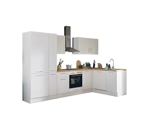 Turin Moderne Eckküche ohne Elektrogeräte in Weiß, Artisan Eiche Optik - Geräumige Küchenzeile in L-Form mit viel Stauraum - 310 x 211 x 60 cm (B/H/T) von Stella Trading