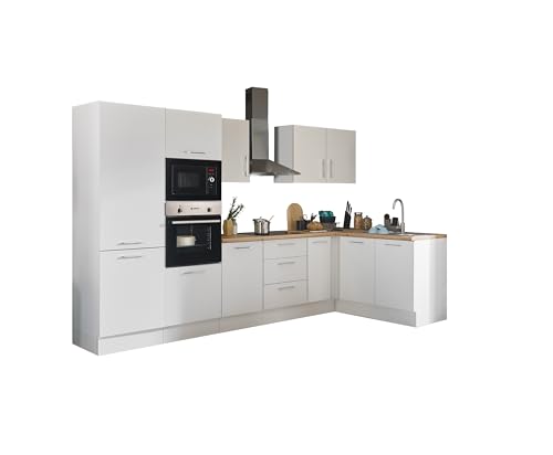 Turin Moderne Eckküche ohne Elektrogeräte in Weiß, Artisan Eiche Optik - Geräumige Küchenzeile in L-Form mit viel Stauraum - 330 x 211 x 60 cm (B/H/T) von Stella Trading