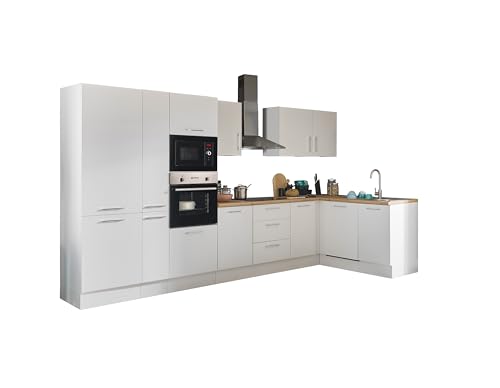 Turin Moderne Eckküche ohne Elektrogeräte in Weiß, Artisan Eiche Optik - Geräumige Küchenzeile in L-Form mit viel Stauraum - 370 x 211 x 60 cm (B/H/T) von Stella Trading