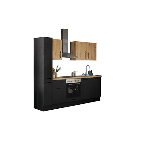 Turin Z Küchenzeile 240 x 211 x 60 cm, schwarz - Basic Küchengeräte - Moderne, geräumige Küche in Artisan-Eiche Optik mit viel Stauraum von Stella Trading