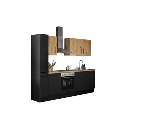 Turin Z Küchenzeile 250 x 211 x 60 cm, schwarz - Basic Küchengeräte - Moderne, geräumige Küche in Artisan-Eiche Optik mit viel Stauraum von Stella Trading