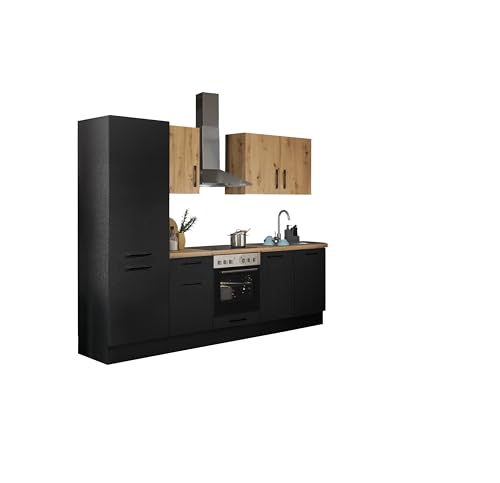 Turin Z Küchenzeile 270 x 211 x 60 cm, schwarz - Basic Küchengeräte - Moderne, geräumige Küche in Artisan-Eiche Optik mit viel Stauraum von Stella Trading