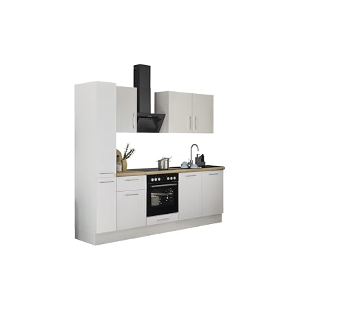 Turin Moderne Küchenzeile mit Elektrogeräten in Weiß, Artisan Eiche Optik - Geräumige Einbauküche mit viel Stauraum - 240 x 211 x 60 cm (B/H/T) von Stella Trading
