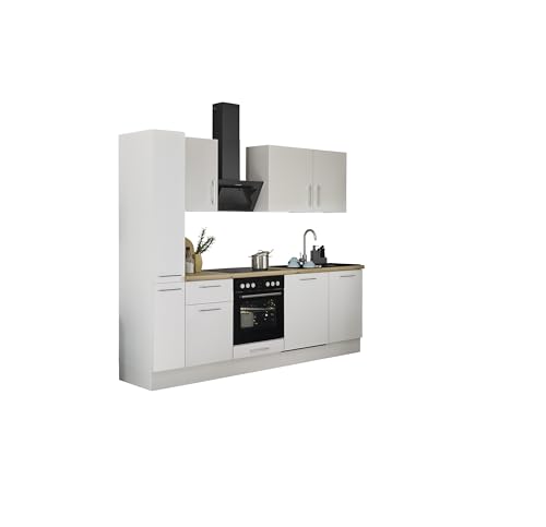 Turin Moderne Küchenzeile mit Elektrogeräten in Weiß, Artisan Eiche Optik - Geräumige Einbauküche mit viel Stauraum - 250 x 211 x 60 cm (B/H/T) von Stella Trading