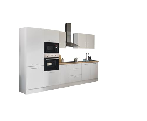 Turin Moderne Küchenzeile ohne Elektrogeräte in Weiß, Artisan Eiche Optik - Geräumige Einbauküche mit viel Stauraum - 330 x 211 x 60 cm (B/H/T) von Stella Trading