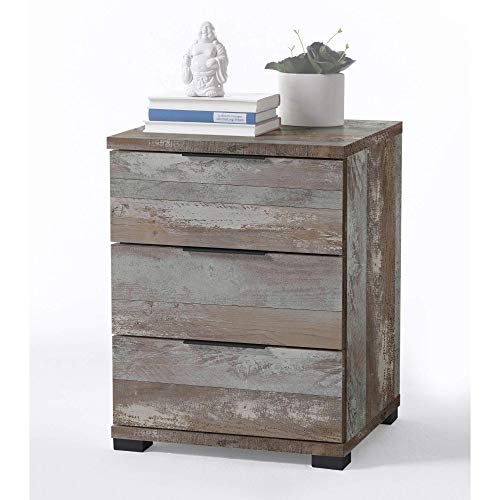 Universal Nachttisch in Driftwood Optik - Moderner Nachtschrank mit drei Schubladen für Ihr Boxspringbett - 46 x 61 x 42 cm (B/H/T) von Stella Trading