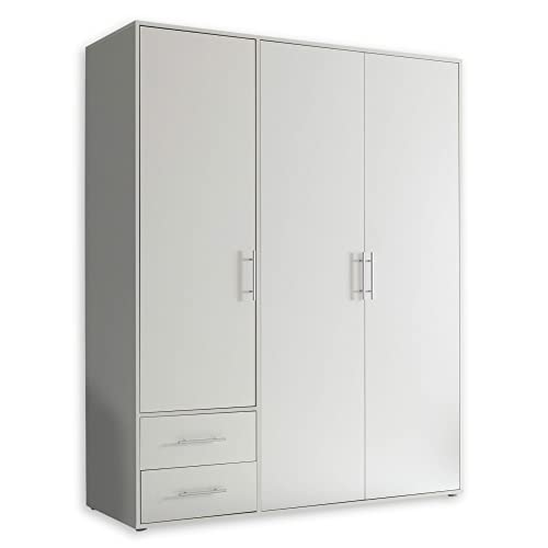 VALENCIA Kleiderschrank in Weiß - Vielseitiger Drehtürenschrank 3-türig mit viel Stauraum für Ihr Schlafzimmer - 155 x 195 x 60 cm (B/H/T) von Stella Trading