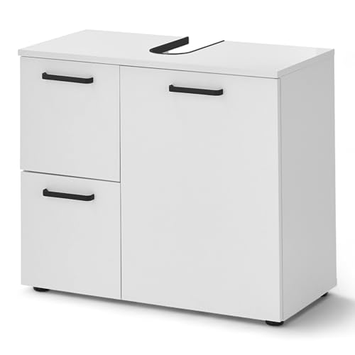 VANICE Badezimmer Waschbeckenunterschrank in Weiß FSC-zertifiziert - Bad Unterschrank Badezimmerschrank mit viel Stauraum - 70 x 60 x 35 cm (B/H/T) von Stella Trading