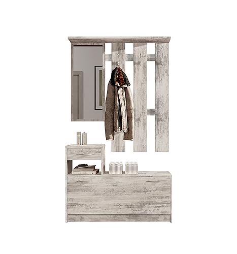 Vera Garderobe mit Spiegel Eiche Antik Nachbildung - Kompaktgarderobe, Dielenschrank, Flurschrank - 100 x 190 x 26 cm (B/H/T) von Stella Trading