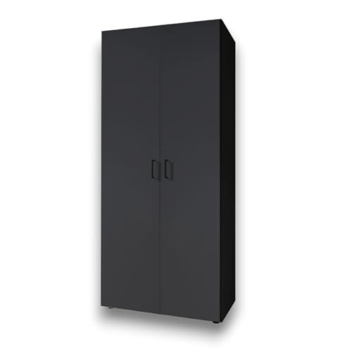 Stella Trading YARK Kleiderschrank in Schwarz matt - Vielseitiger Drehtürenschrank 2-türig mit viel Stauraum für Ihr Schlafzimmer - 80 x 177 x 52 cm (B/H/T) von Stella Trading