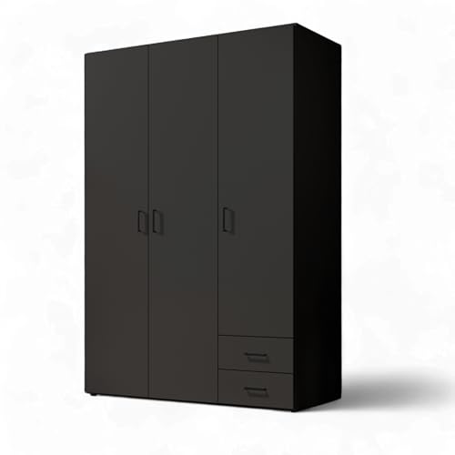 YARK Kleiderschrank in Schwarz matt- Vielseitiger Drehtürenschrank 3-türig mit viel Stauraum für Ihr Schlafzimmer - 120 x 177 x 52 cm (B/H/T) von Stella Trading