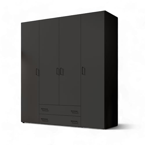 Stella Trading YARK Kleiderschrank in Schwarz matt - Vielseitiger Drehtürenschrank 4-türig mit viel Stauraum für Ihr Schlafzimmer - 160 x 177 x 52 cm (B/H/T) von Stella Trading